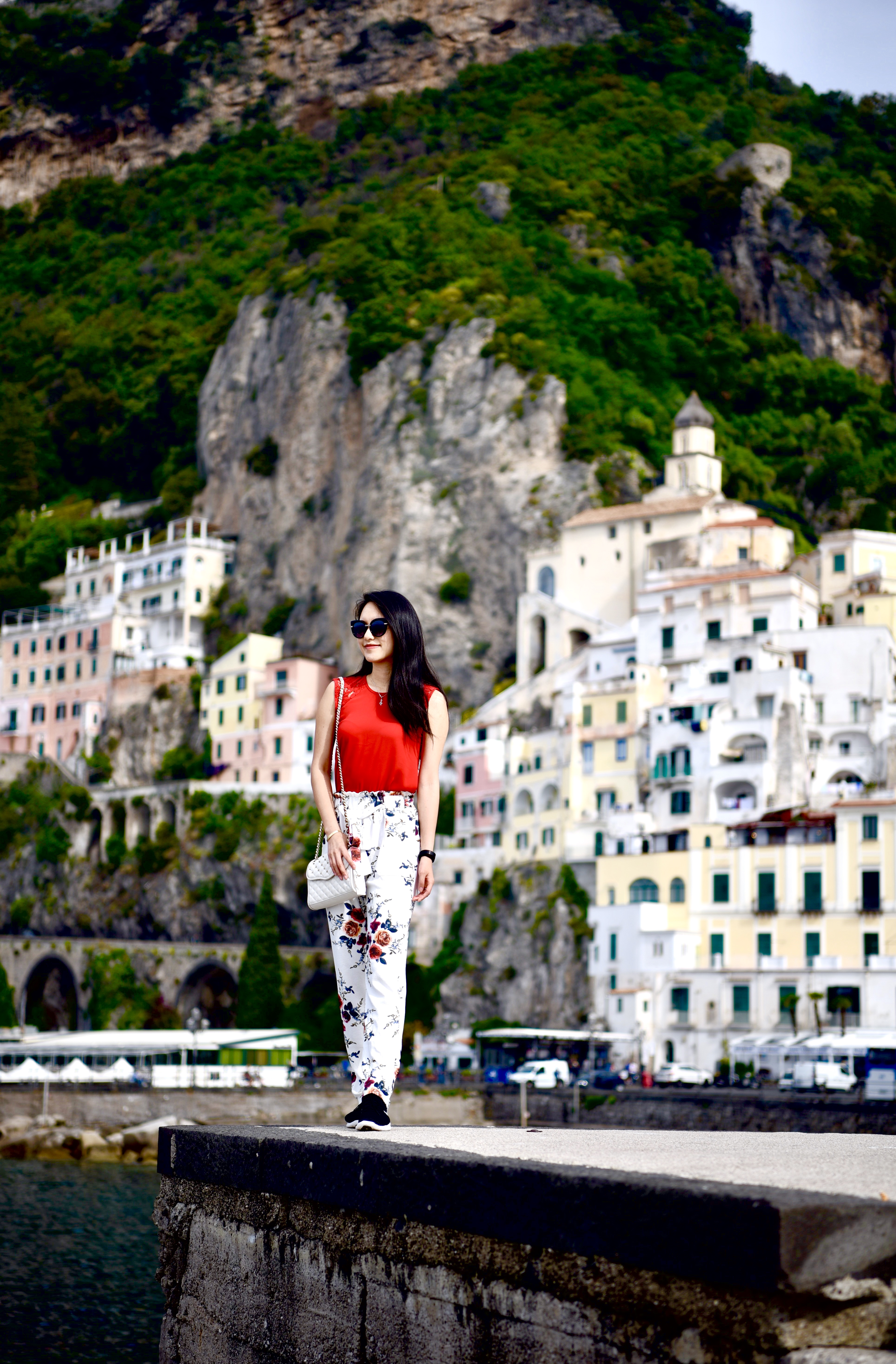 Amalfi Coast Town Flower Pants Hike Ferry DNXB dongnanxibei
